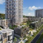 Exterior view of Avalon 3 townhomes and courtyard of the entire development