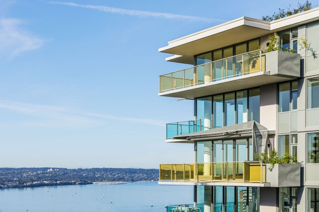 Private terraces overlooking English Bay